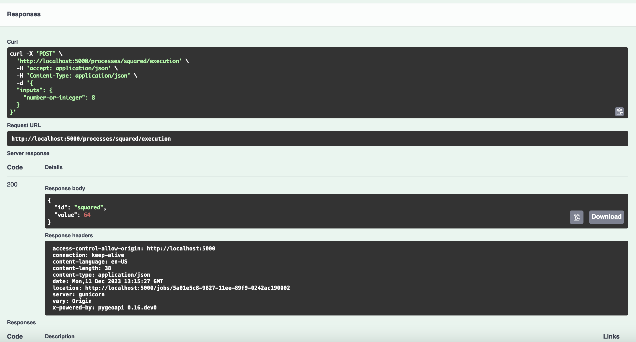 Execução do processo função squared